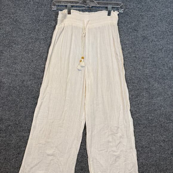Abercrombie & Fitch Pants Womens Small White Smocked Waist Wide Leg Boho Beach - Picture 4 of 12